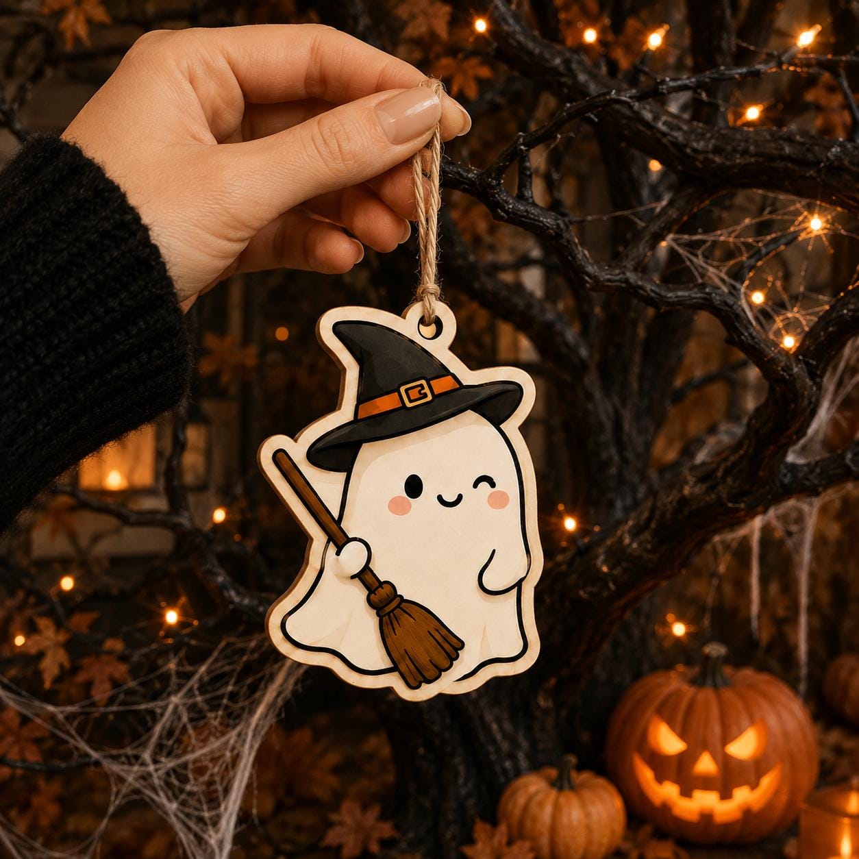 Cute Halloween Ghost Ornament, 2D Flat Ghost Tree Decor, Personalized Spooky Pumpkin Ornament, Halloween Party Decor, Fall Hanging Gift
