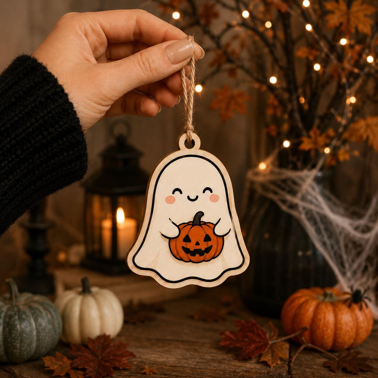 Cute Halloween Ghost Ornament, 2D Flat Ghost Tree Decor, Personalized Spooky Pumpkin Ornament, Halloween Party Decor, Fall Hanging Gift