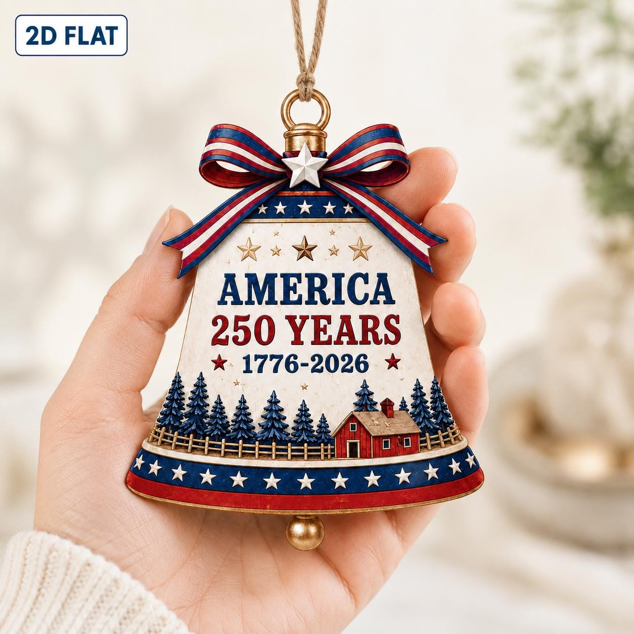 USA 250 Years Freedom Ornament 1776–2026, Patriotic Bell Ornament, USA Semiquincentennial Christmas Ornament, Independence Day Decor Gift