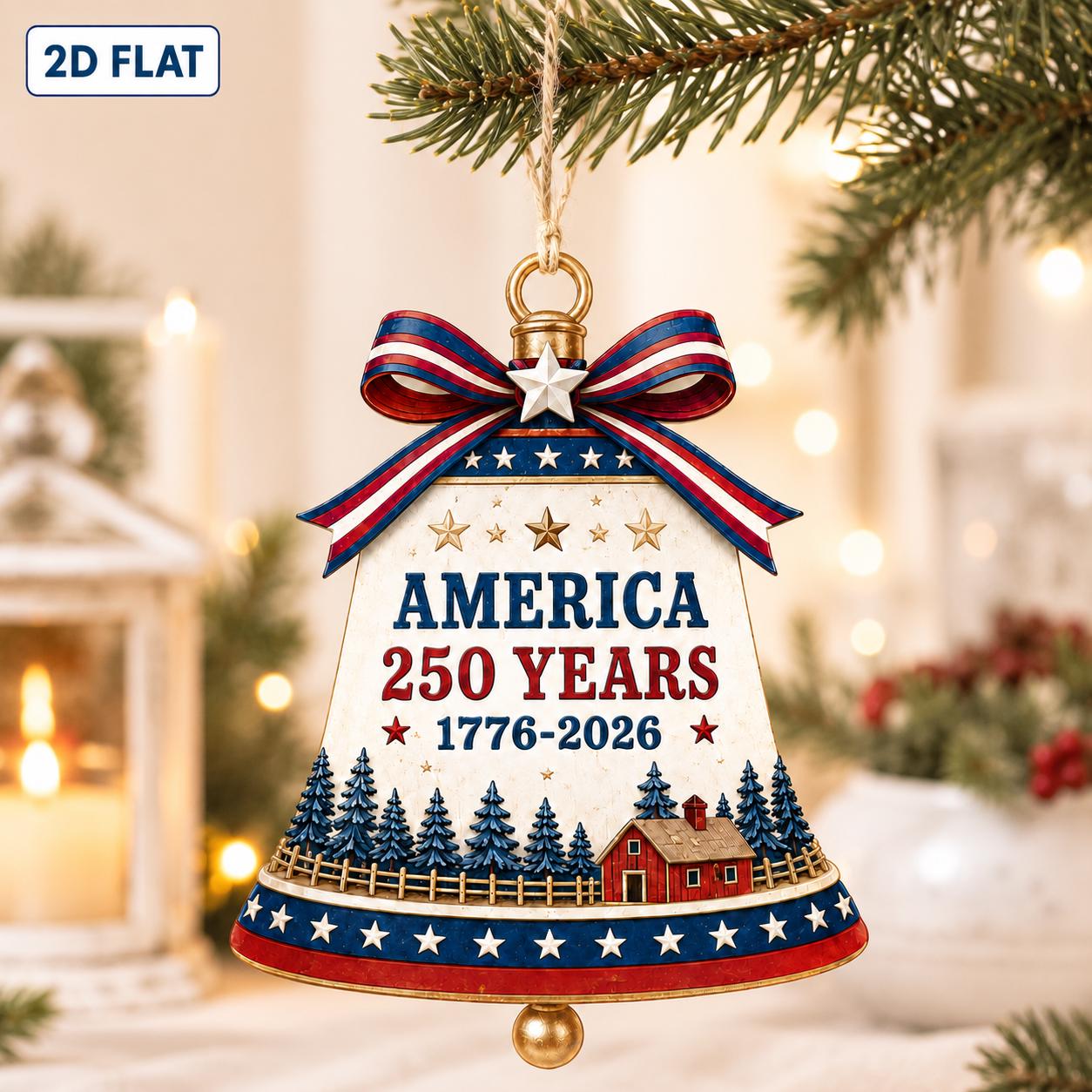 USA 250 Years Freedom Ornament 1776–2026, Patriotic Bell Ornament, USA Semiquincentennial Christmas Ornament, Independence Day Decor Gift