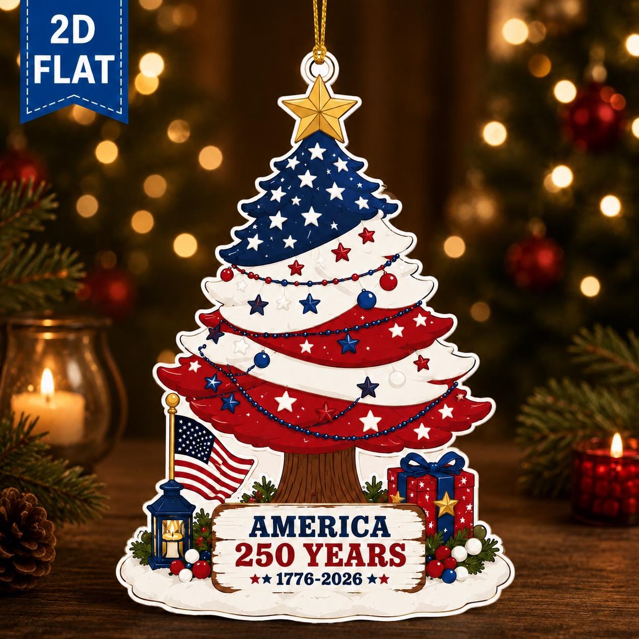 America 250 Christmas Tree Ornament 1776–2026, Patriotic USA Christmas Ornament, Semiquincentennial Decor, Independence Day Gift Acrylic