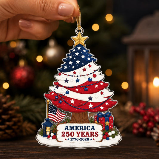 America 250 Christmas Tree Ornament 1776–2026, Patriotic USA Christmas Ornament, Semiquincentennial Decor, Independence Day Gift Acrylic