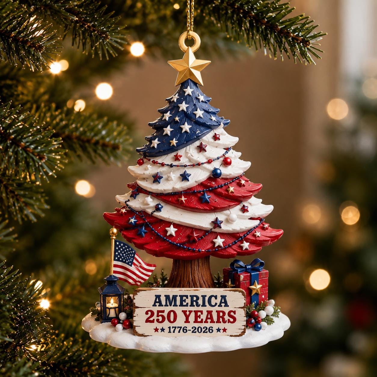 USA 250 Years Christmas Tree Ornament 1776–2026, Patriotic USA Christmas Ornament, Semiquincentennial Holiday Decor, Independence Day Gift