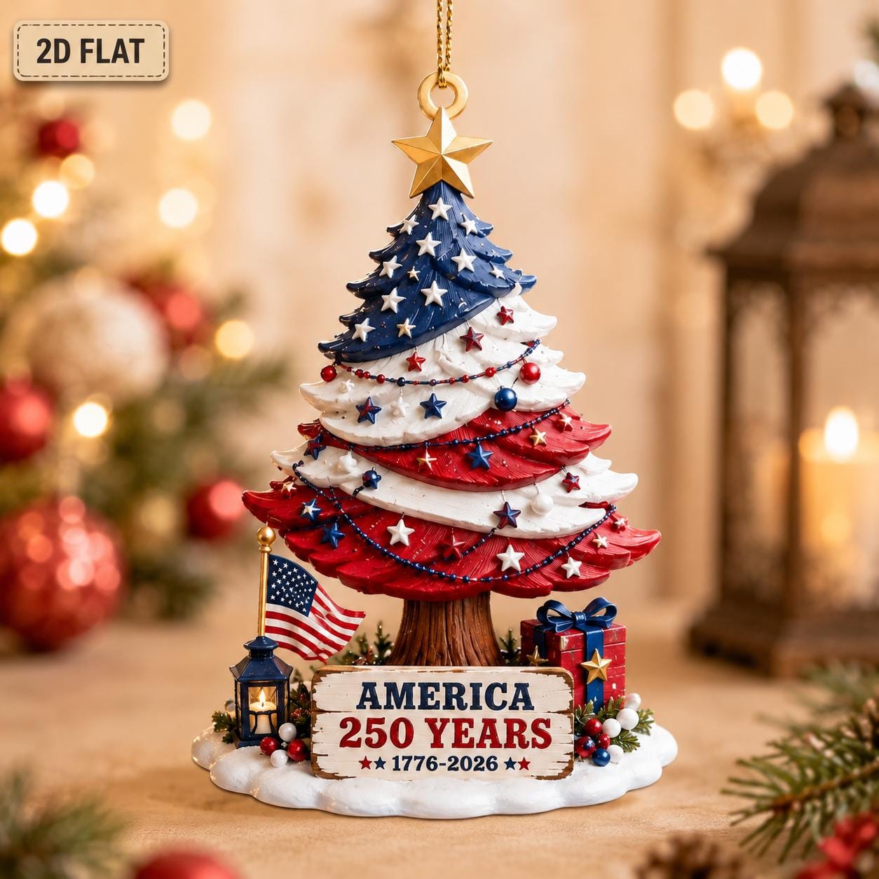 USA 250 Years Christmas Tree Ornament 1776–2026, Patriotic USA Christmas Ornament, Semiquincentennial Holiday Decor, Independence Day Gift