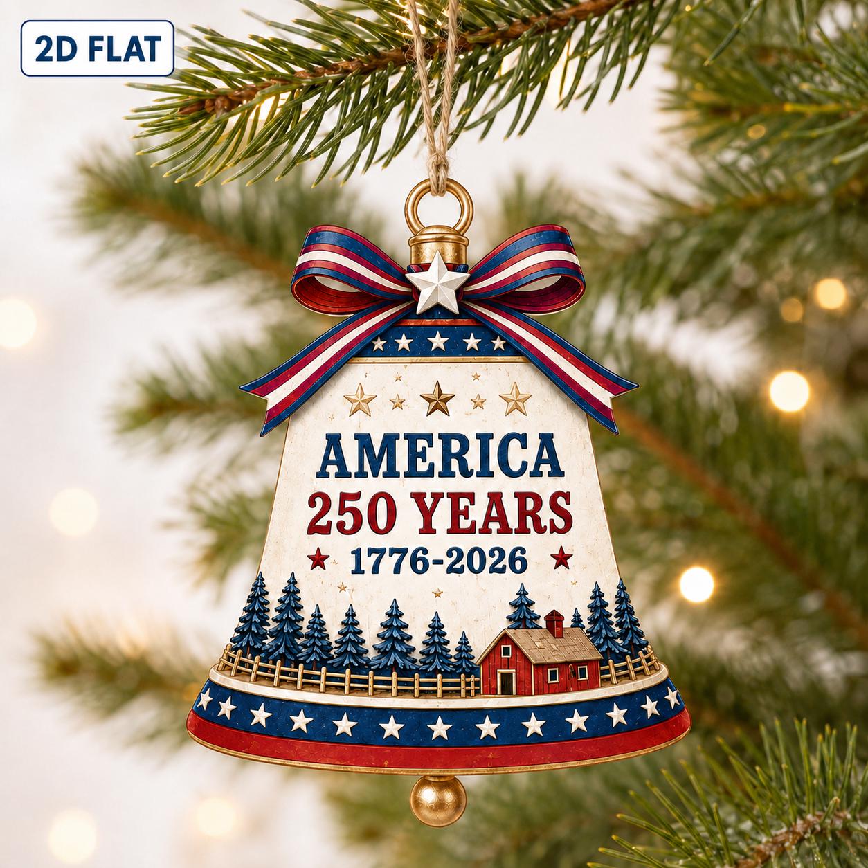 USA 250 Years Freedom Ornament 1776–2026, Patriotic Bell Ornament, USA Semiquincentennial Christmas Ornament, Independence Day Decor Gift