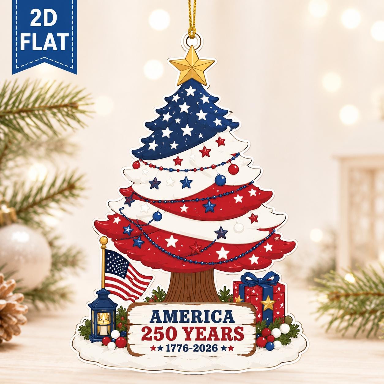 America 250 Christmas Tree Ornament 1776–2026, Patriotic USA Christmas Ornament, Semiquincentennial Decor, Independence Day Gift Acrylic
