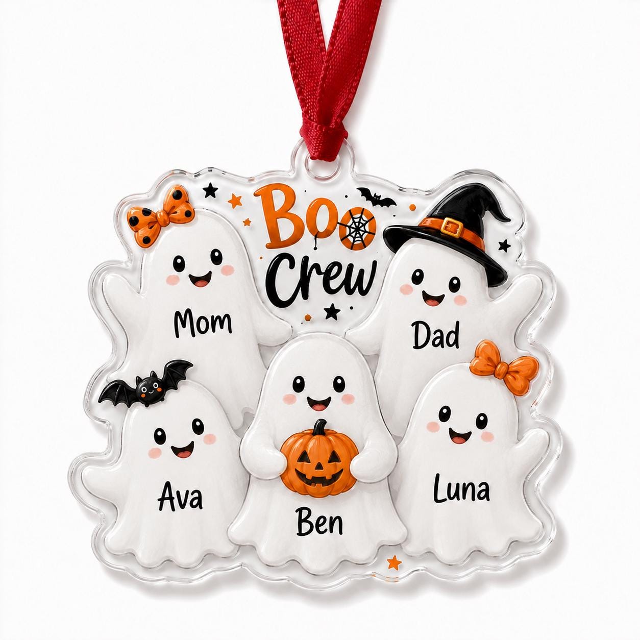 Personalized Family Ghost Acrylic Ornament, Custom Halloween Boo Crew Ornament, Ghost Family Name Ornament, Halloween Keepsake Gift Hallo