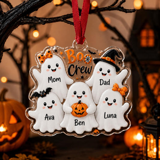 Personalized Family Ghost Acrylic Ornament, Custom Halloween Boo Crew Ornament, Ghost Family Name Ornament, Halloween Keepsake Gift Hallo