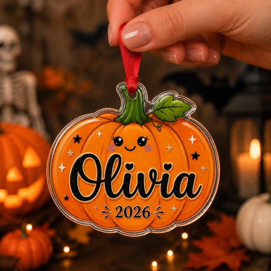 Personalized Pumpkin Acrylic Ornament, Custom Halloween Pumpkin Name Ornament, Cute Pumpkin Keepsake, Fall Decor Gift for Kids Family