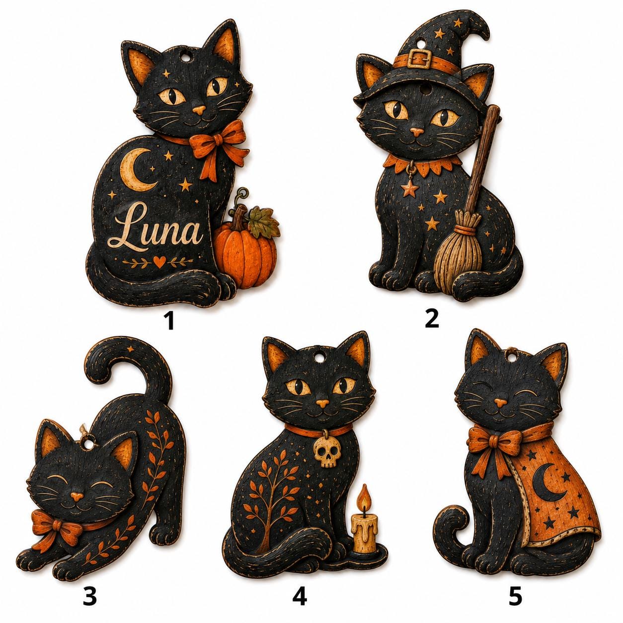 Personalized Black Cat Wooden Ornament, Custom Halloween Cat Name Ornament, Rustic Wood Pumpkin Keepsake, Spooky Cat Lover Gift Halloween
