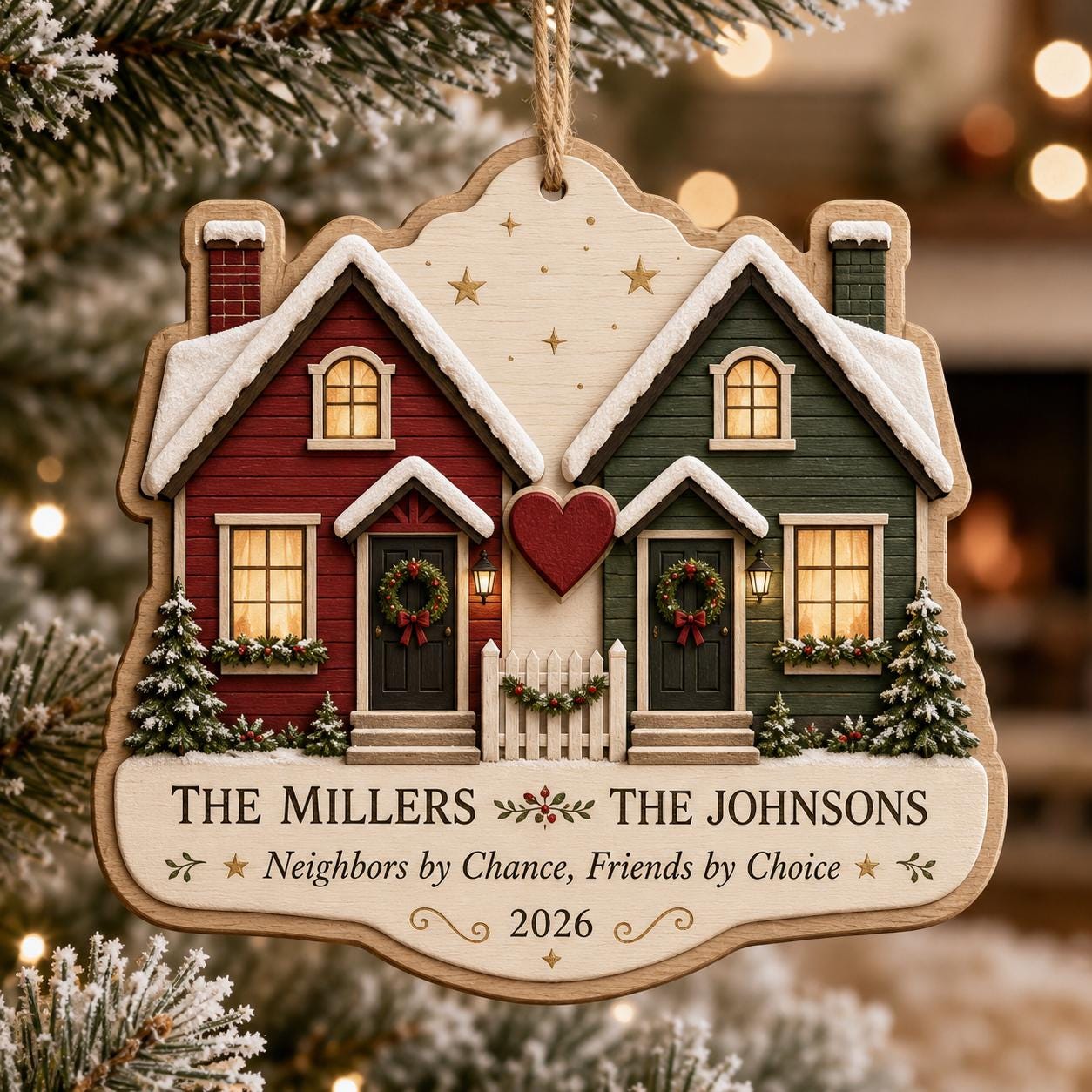 Personalized Neighborhood Christmas Ornament, It Takes a Village Wooden Ornament, Custom Family Names Street Gift, Neighbor Keepsake