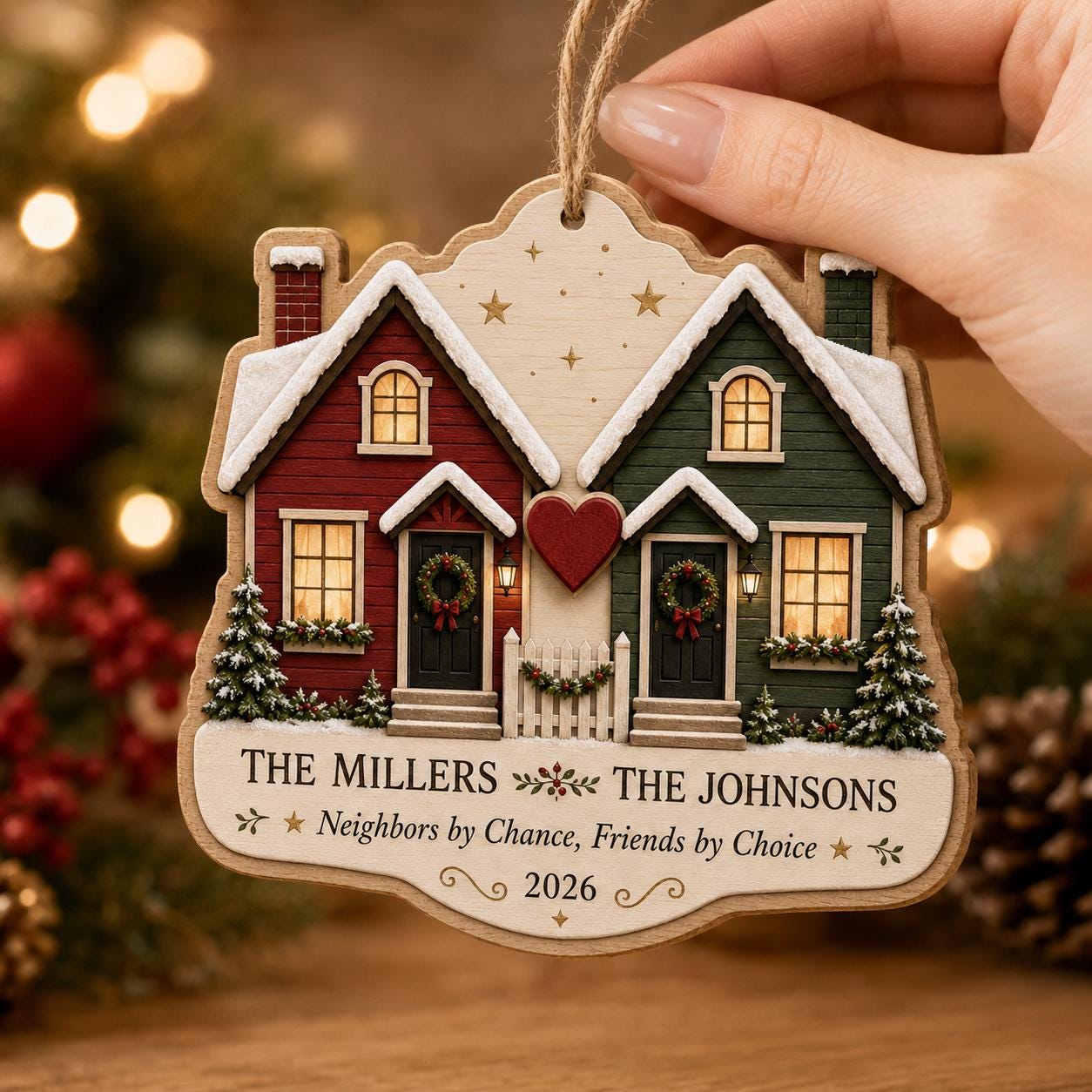 Personalized Neighborhood Christmas Ornament, It Takes a Village Wooden Ornament, Custom Family Names Street Gift, Neighbor Keepsake