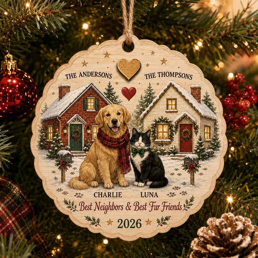 Personalized Pet Neighbor Christmas Ornament, Custom Dog Cat Names, Best Neighbors and Fur Friends, Family Holiday Keepsake 2026