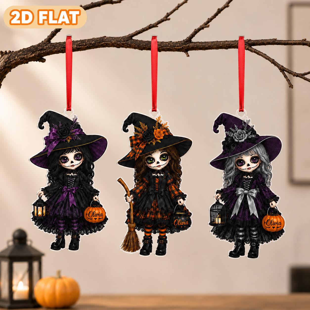 Personalized Witch Ornament, Custom Halloween Witch Girl Ornament, Gothic Witch Acrylic Ornament, Spooky Halloween Gift, Witch Halloween
