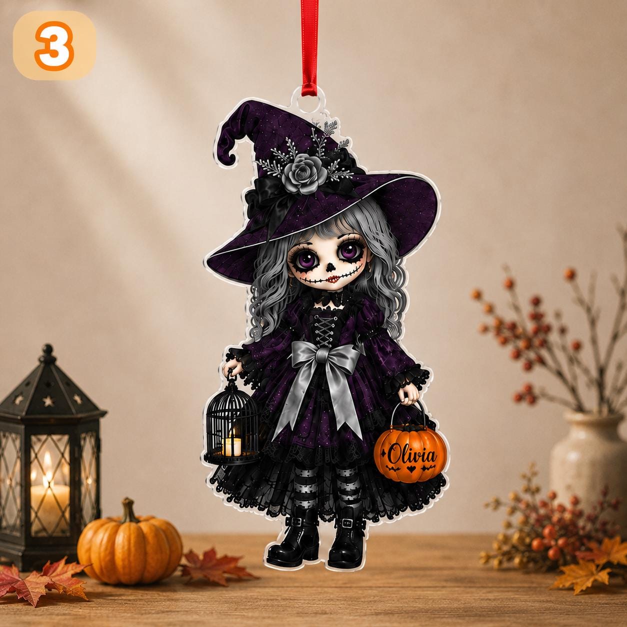 Personalized Witch Ornament, Custom Halloween Witch Girl Ornament, Gothic Witch Acrylic Ornament, Spooky Halloween Gift, Witch Halloween