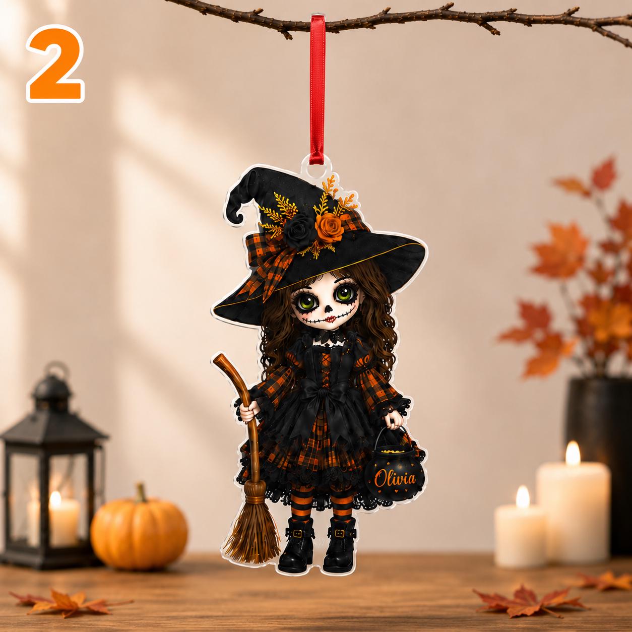 Personalized Witch Ornament, Custom Halloween Witch Girl Ornament, Gothic Witch Acrylic Ornament, Spooky Halloween Gift, Witch Halloween
