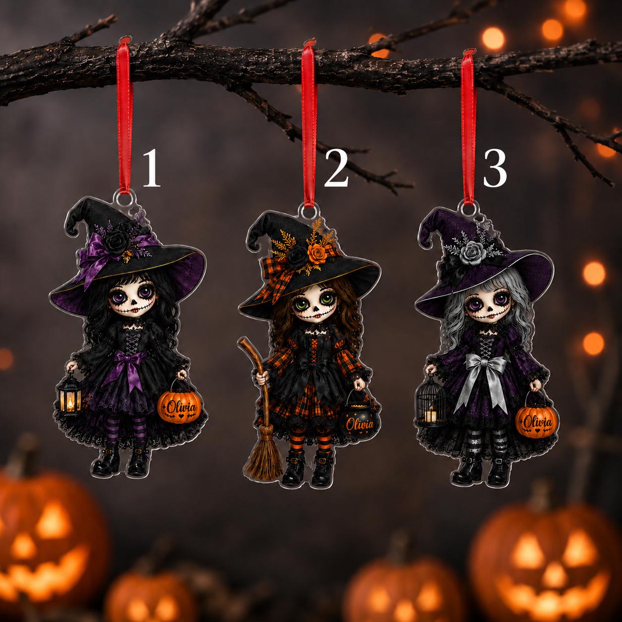Personalized Witch Ornament, Custom Halloween Witch Girl Ornament, Gothic Witch Acrylic Ornament, Spooky Halloween Gift, Witch Halloween