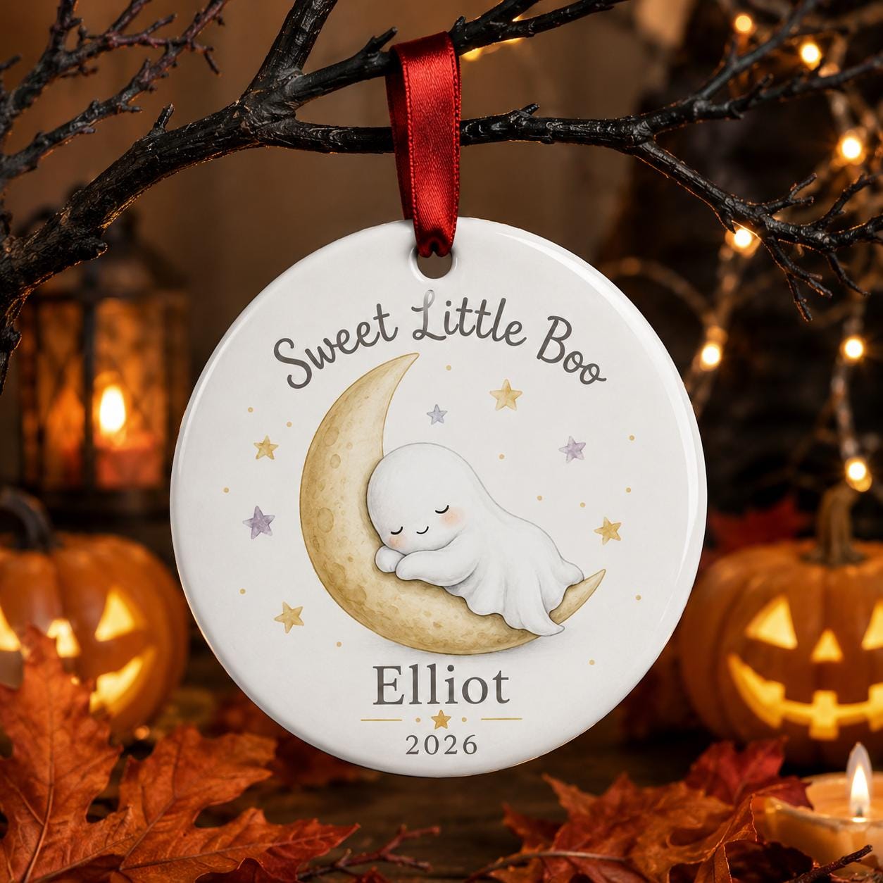 Personalized Baby Halloween Ornament, Sweet Little Boo Ceramic Ornament, Custom Baby Ghost Keepsake, First Halloween Gift for Baby Halloween