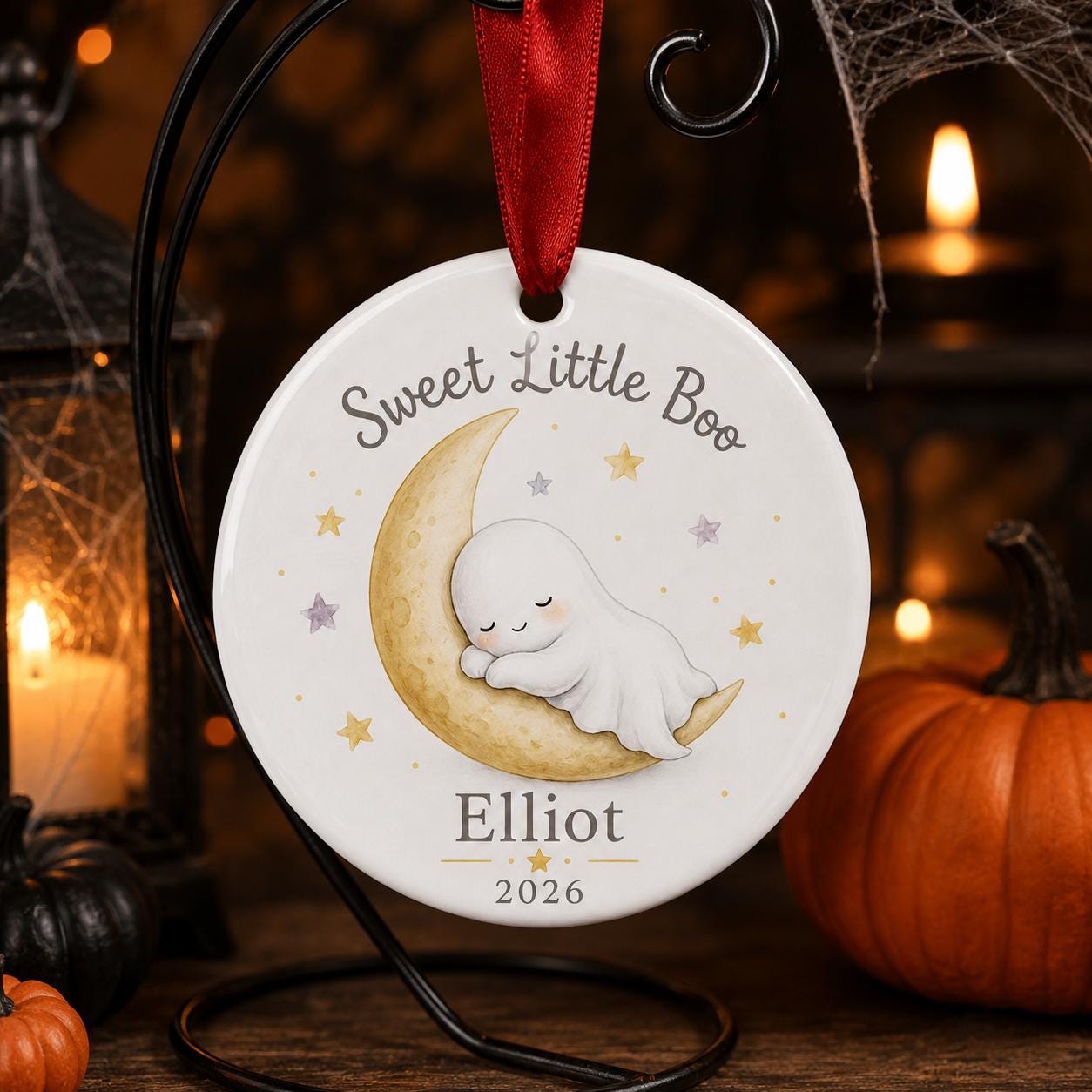 Personalized Baby Halloween Ornament, Sweet Little Boo Ceramic Ornament, Custom Baby Ghost Keepsake, First Halloween Gift for Baby Halloween