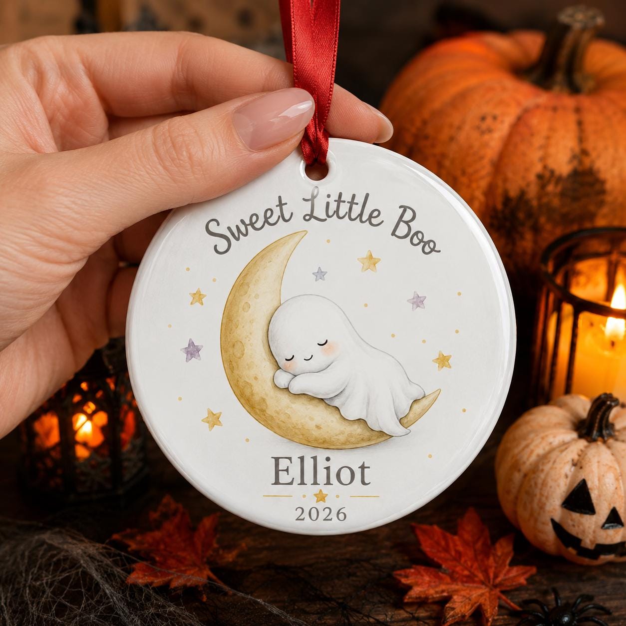 Personalized Baby Halloween Ornament, Sweet Little Boo Ceramic Ornament, Custom Baby Ghost Keepsake, First Halloween Gift for Baby Halloween