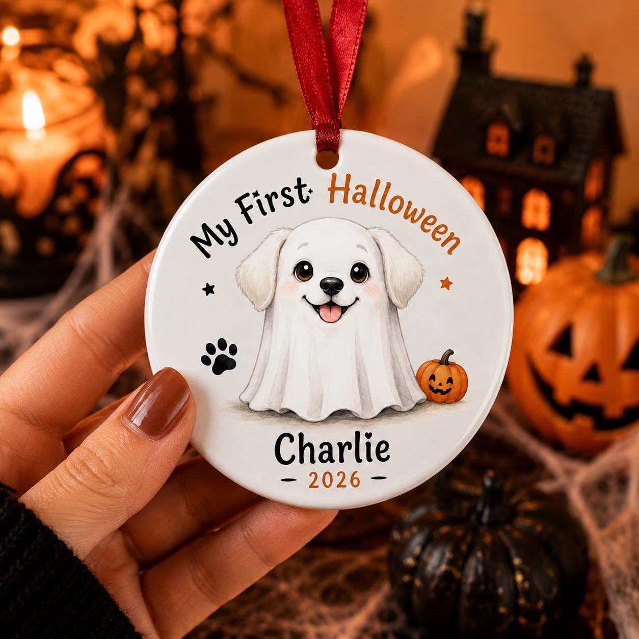 Personalized Dog First Halloween Ornament, Custom Pet Halloween Ceramic Ornament, My First Halloween Dog Keepsake, Puppy Halloween Memorial