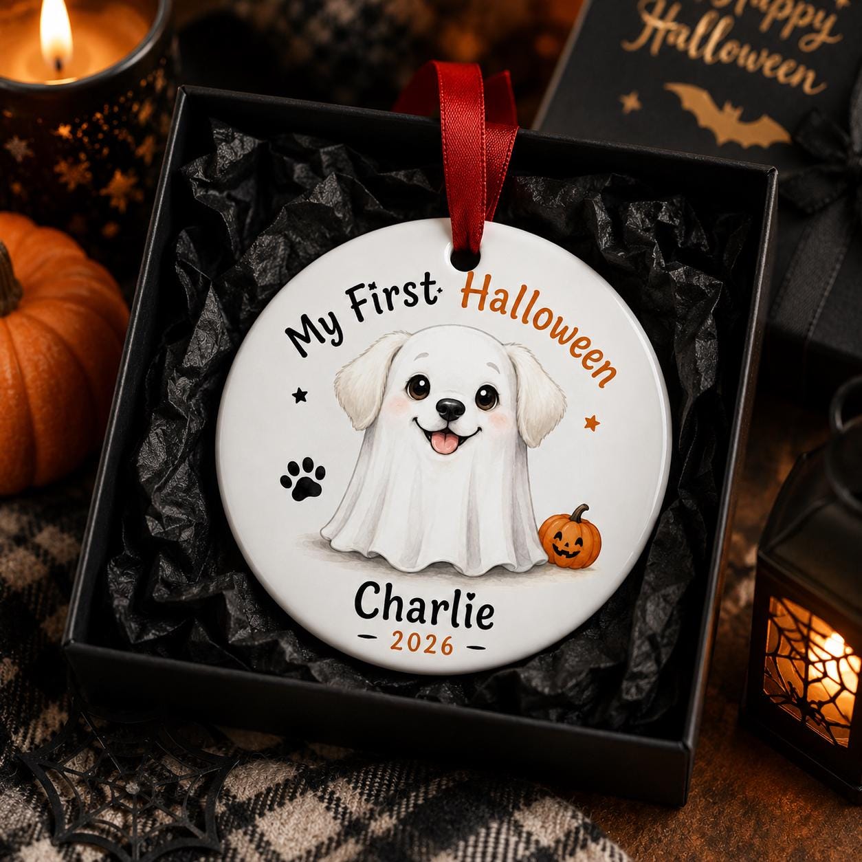 Personalized Dog First Halloween Ornament, Custom Pet Halloween Ceramic Ornament, My First Halloween Dog Keepsake, Puppy Halloween Memorial