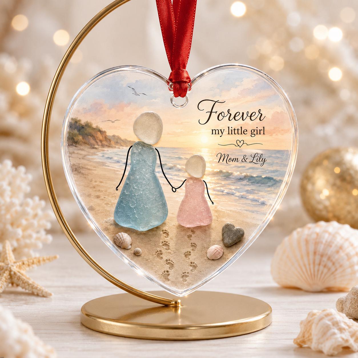 Forever My Little Girl Ornament, Personalized Mother Daughter Christmas Ornament, Beach Acrylic Ornament, Custom Mom Gift Keepsake