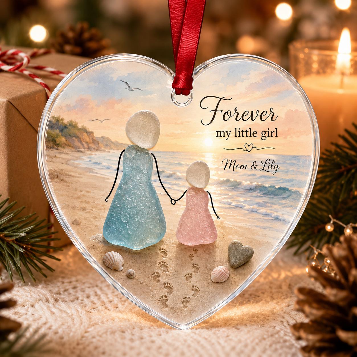 Forever My Little Girl Ornament, Personalized Mother Daughter Christmas Ornament, Beach Acrylic Ornament, Custom Mom Gift Keepsake