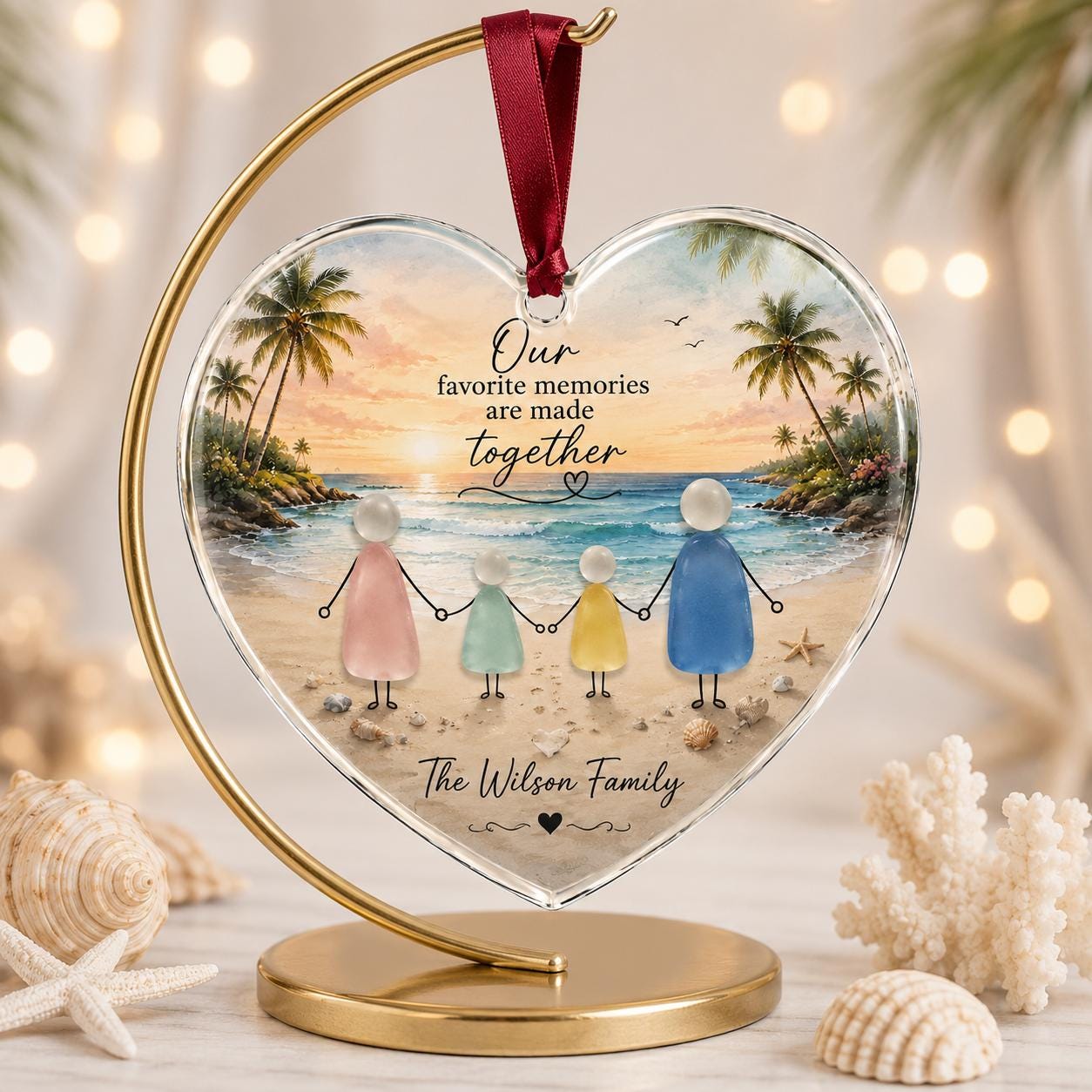 Personalized Family Christmas Ornament, Beach Family Ornament, Custom Family Keepsake, Coastal Acrylic Christmas Ornament, Family Gift