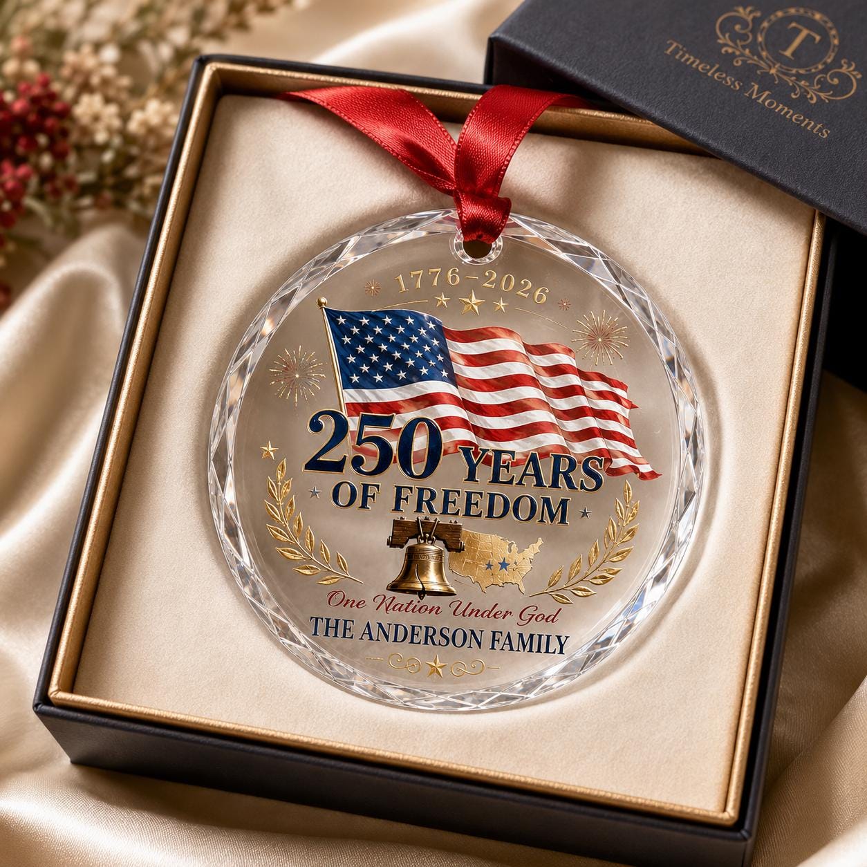 Personalized America 250 Glass Ornament, 250 Years of Freedom Christmas Ornament, USA 250th Anniversary Gift, Patriotic Family Ornament 2026