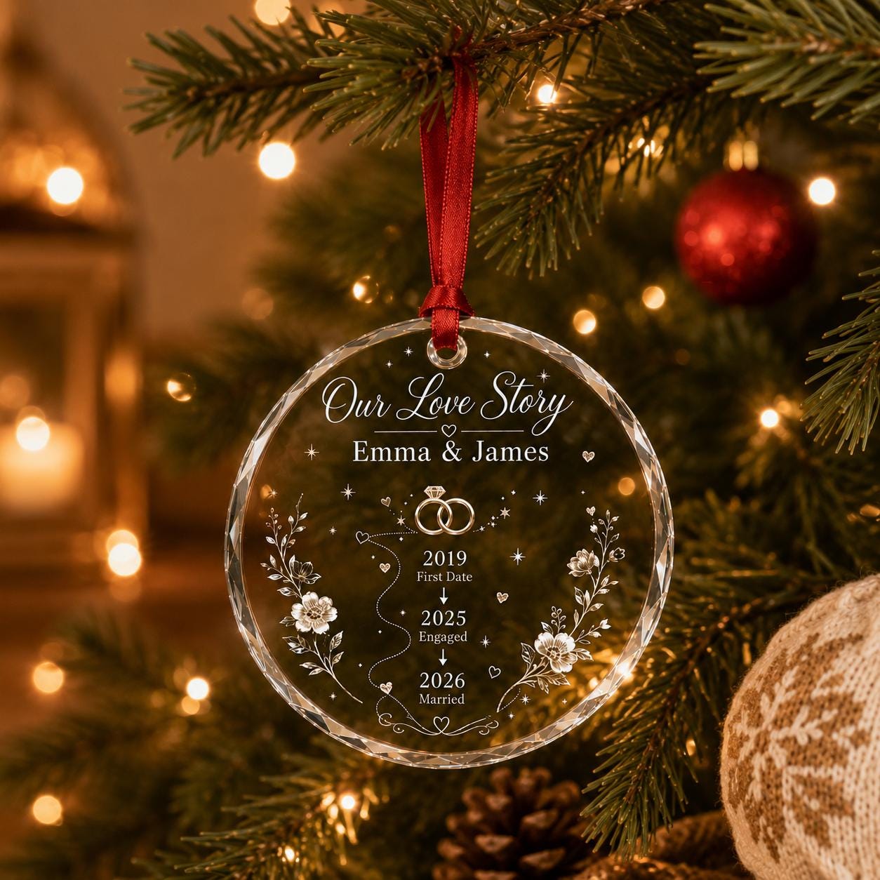 Personalized Love Story Ornament, Couple Timeline Crystal Ornament, Anniversary Keepsake Gift, Wedding Christmas Ornament, Custom Gift