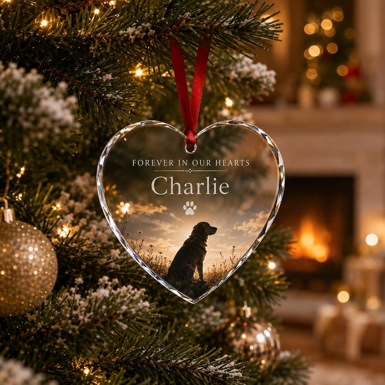 Personalized Pet Memorial Ornament, Dog Loss Keepsake Crystal Heart Ornament, Custom Pet Name Christmas Gift, Dog Memorial Ornament