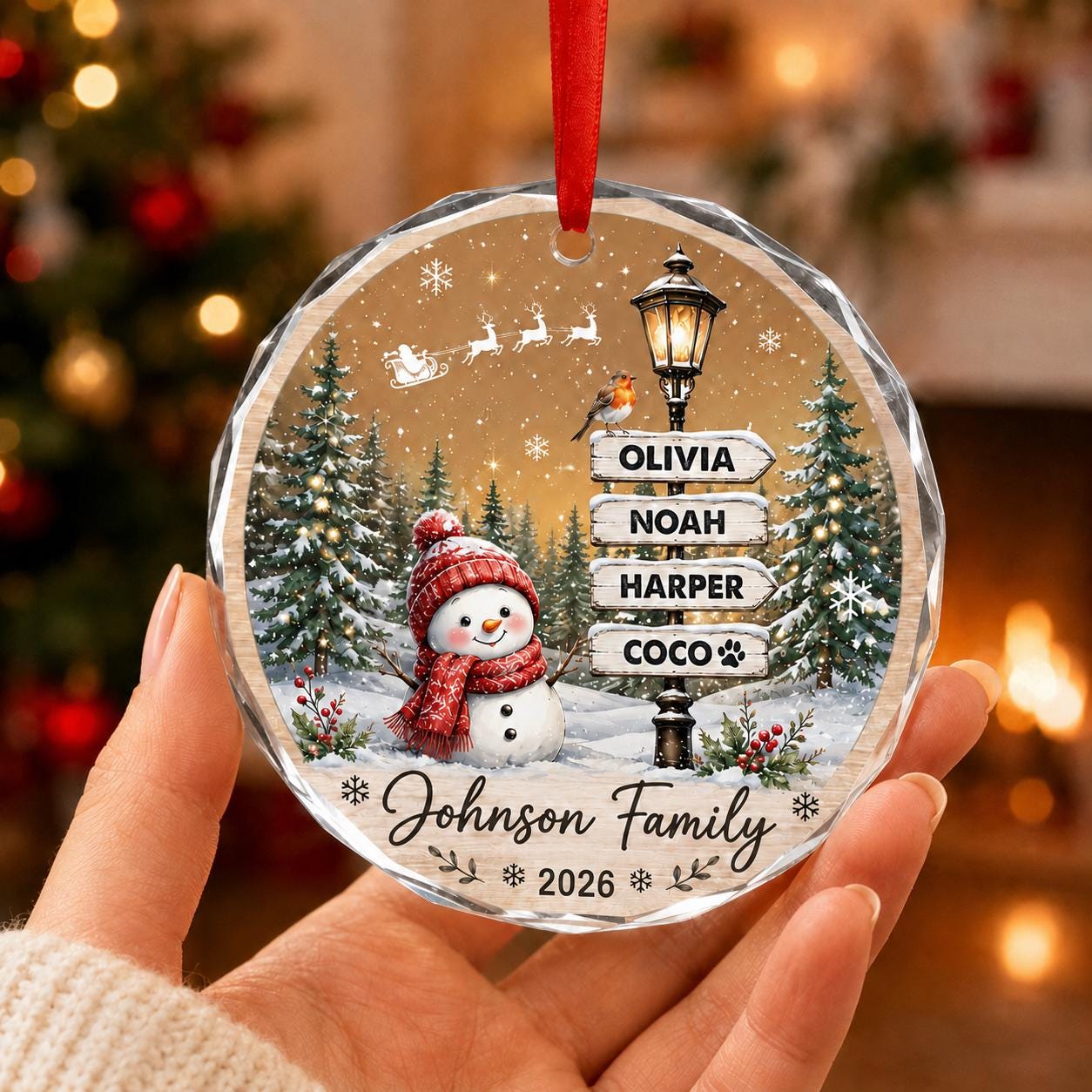 Personalized Family Christmas Ornament, Custom Family Name Glass Ornament, Holiday Keepsake Family Holiday Gift, Christmas Tree Decor 2026