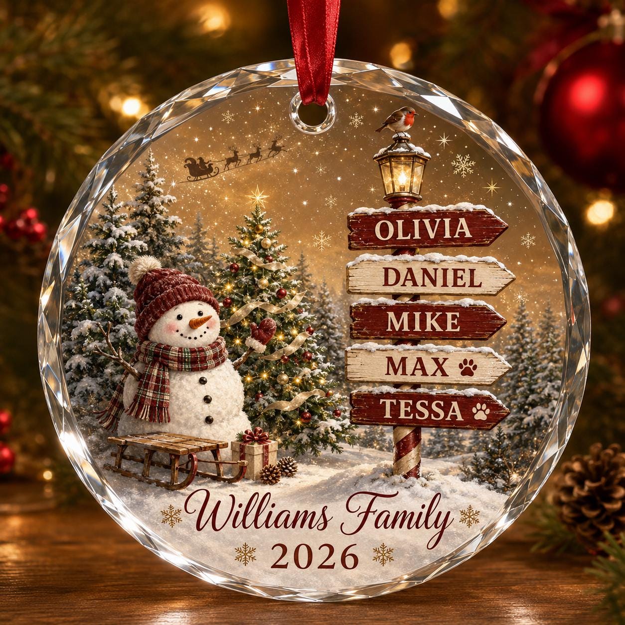 Personalized Family Christmas Ornament, Custom Name Snowman Glass Ornament, Family Tree Gift, Holiday Keepsake, Christmas Tree Decor 2026