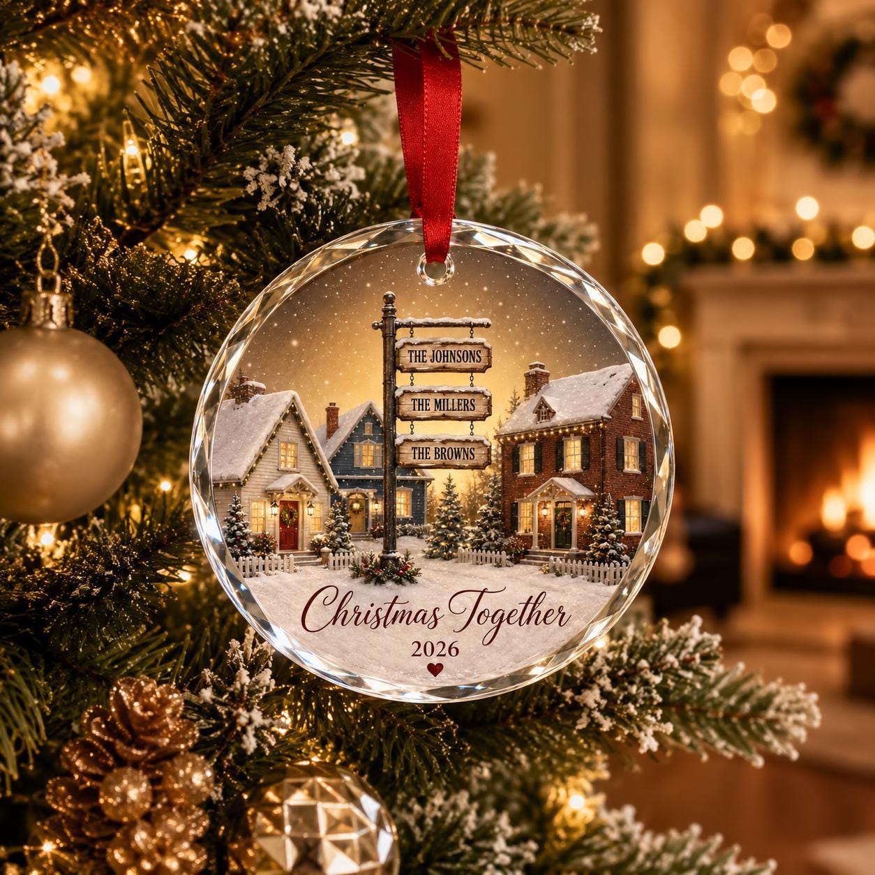 Personalized Family Neighbor Christmas Ornament, Custom Family Name Glass Ornament, Christmas Together Keepsake, Multi Family Holiday Gift