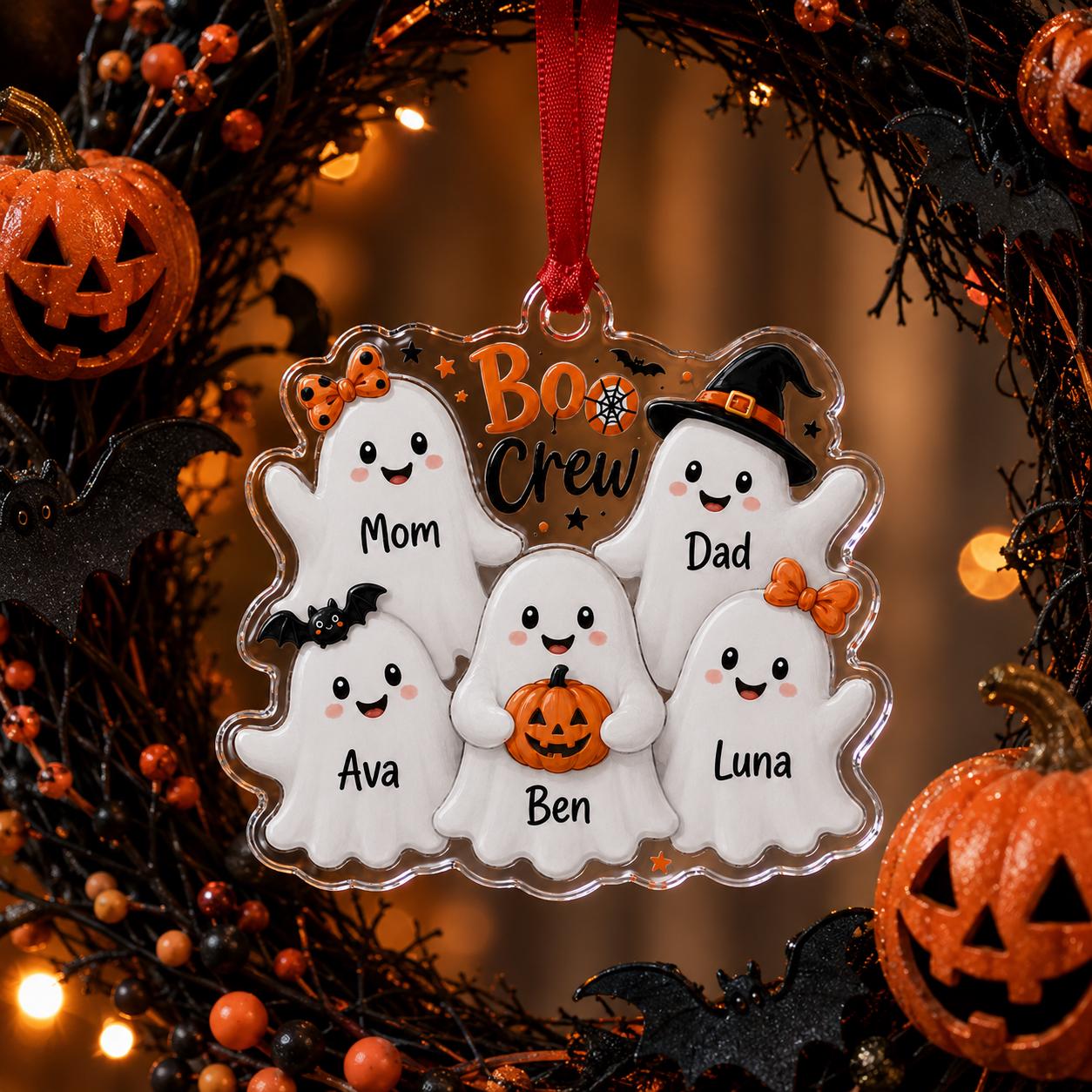 Personalized Family Ghost Acrylic Ornament, Custom Halloween Boo Crew Ornament, Ghost Family Name Ornament, Halloween Keepsake Gift Hallo