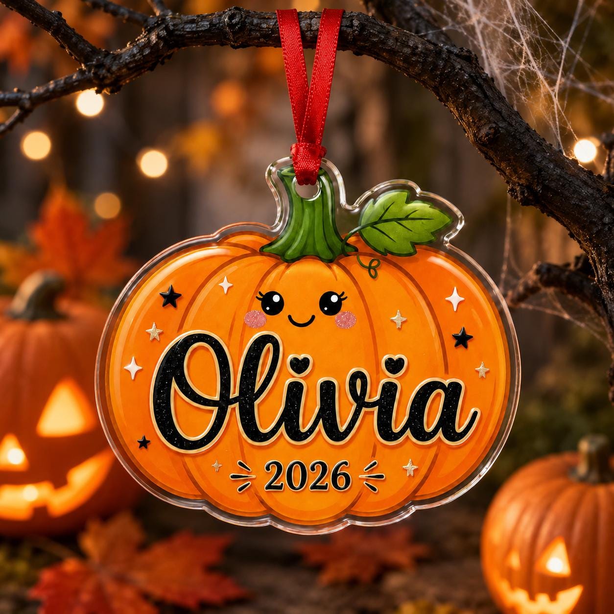 Personalized Pumpkin Acrylic Ornament, Custom Halloween Pumpkin Name Ornament, Cute Pumpkin Keepsake, Fall Decor Gift for Kids Family
