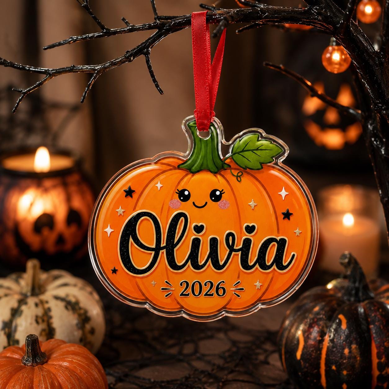Personalized Pumpkin Acrylic Ornament, Custom Halloween Pumpkin Name Ornament, Cute Pumpkin Keepsake, Fall Decor Gift for Kids Family