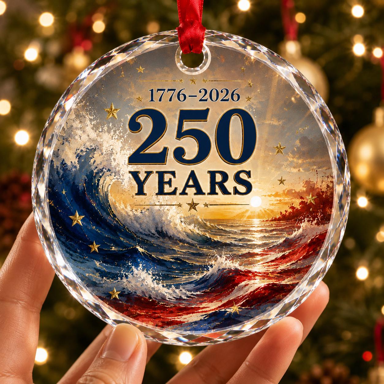 USA 250th Anniversary Glass Ornament 2026, Patriotic USA Christmas Ornament, 1776–2026 Keepsake Gift, Patriotic USA Christmas Decor Home