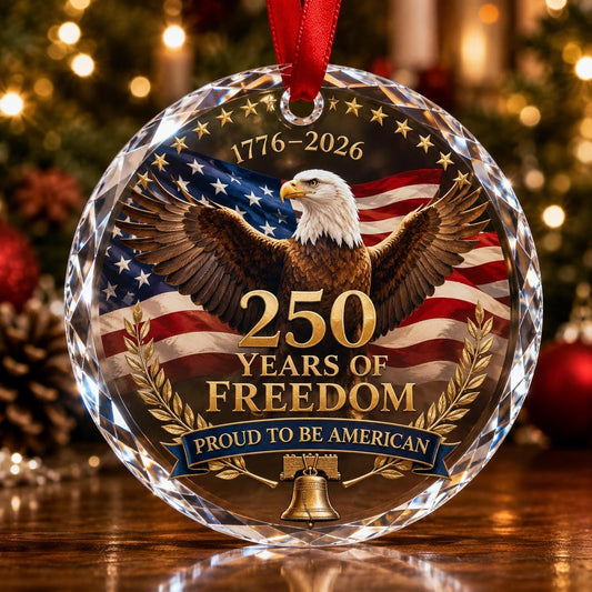 America 250 Bald Eagle Glass Ornament, Patriotic American Flag Christmas Keepsake, 1776–2026 Freedom Gift, Proud to be American Decor 2026