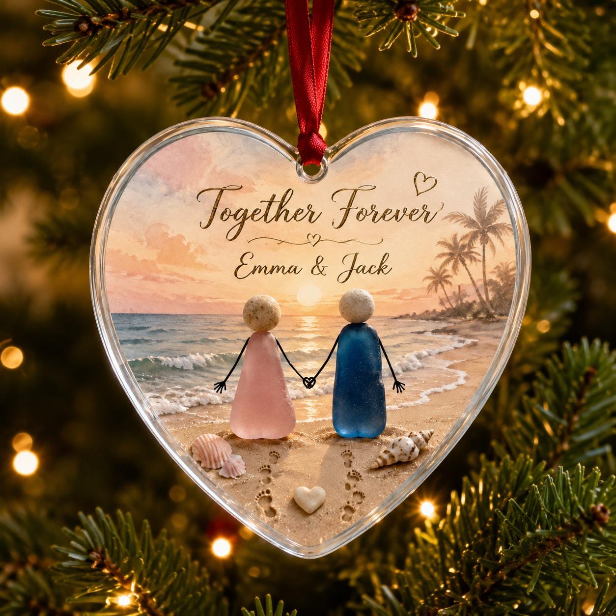 Personalized Couple Beach Glass Ornament, Together Forever Heart Ornament, Custom Names Romantic Christmas Keepsake, Anniversary Gift 2026