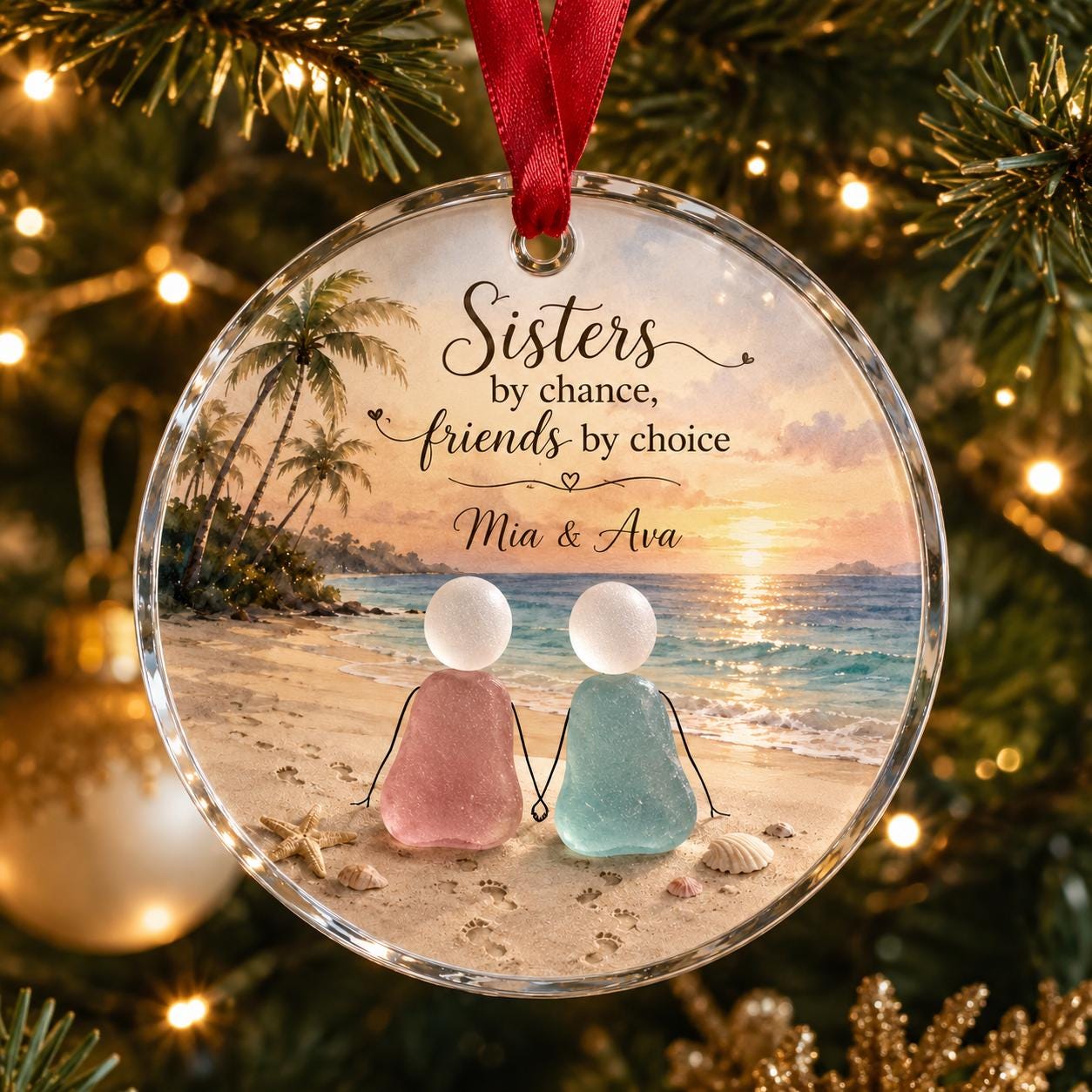 Personalized Sister Glass Ornament, Sisters by Chance Friends by Choice, Custom Names Beach Christmas Keepsake, Sister Gift Christmas 2026