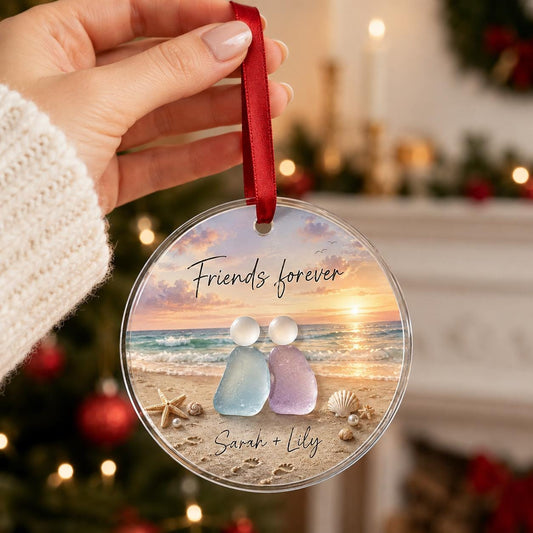 Personalized Best Friend Glass Ornament, Friends Forever Beach Christmas Keepsake, Custom Names Bestie Gift, Friendship Ornament 2026