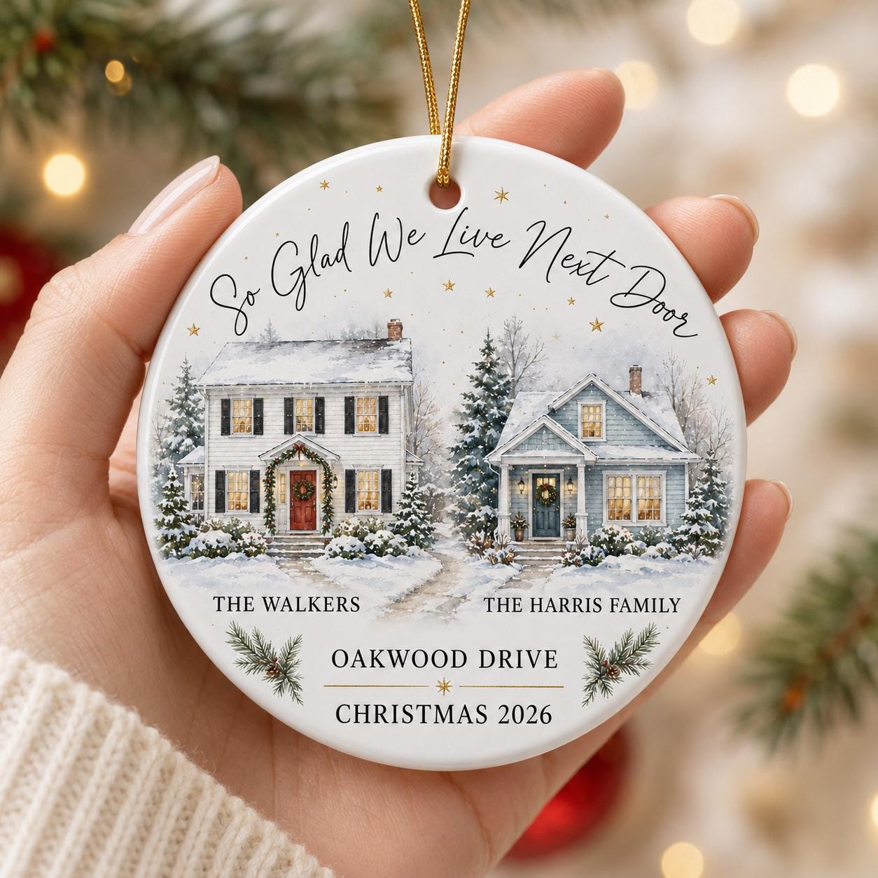 Personalized Neighbor Christmas Ornament, Custom Ceramic House Ornament, New Neighbor Gift, Family Names and Street, Christmas 2026 Neighbor