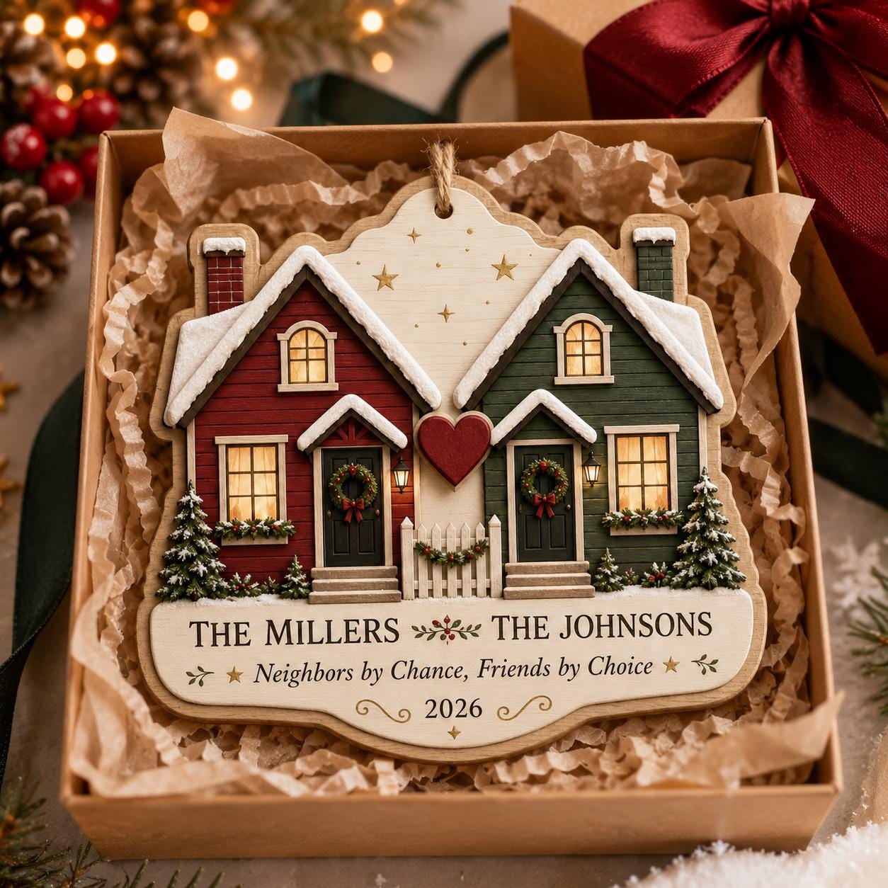 Personalized Neighborhood Christmas Ornament, It Takes a Village Wooden Ornament, Custom Family Names Street Gift, Neighbor Keepsake