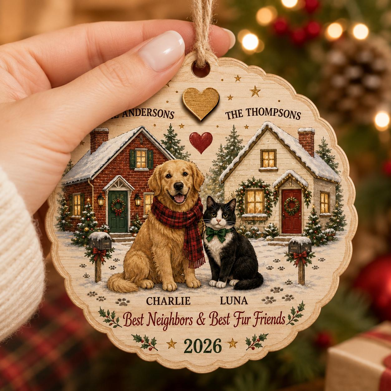 Personalized Pet Neighbor Christmas Ornament, Custom Dog Cat Names, Best Neighbors and Fur Friends, Family Holiday Keepsake 2026