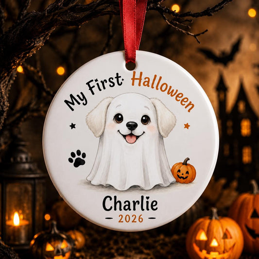 Personalized Dog First Halloween Ornament, Custom Pet Halloween Ceramic Ornament, My First Halloween Dog Keepsake, Puppy Halloween Memorial