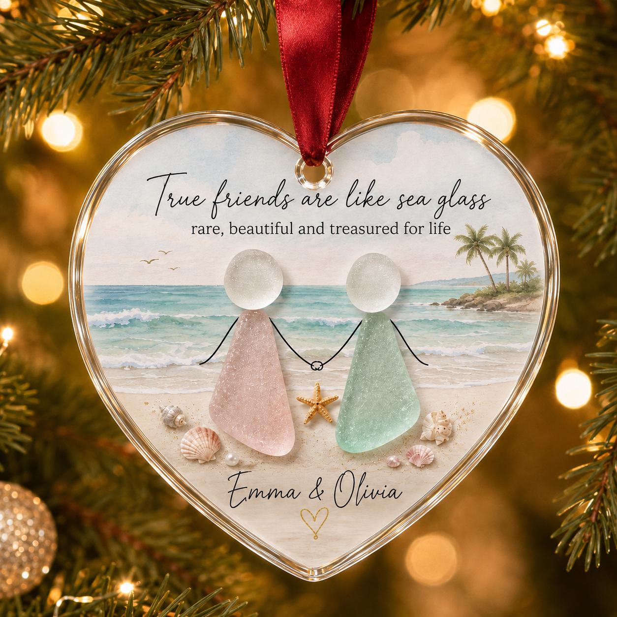 Personalized Best Friend Ornament, True Friends Are Like Sea Glass Ornament, Beach Friendship Christmas Gift, Custom Acrylic Ornament