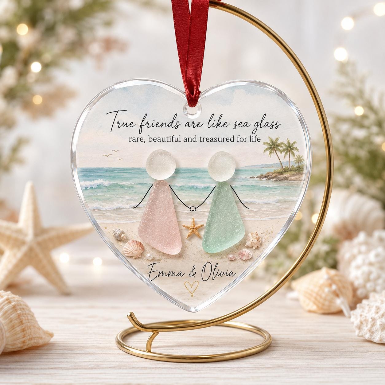 Personalized Best Friend Ornament, True Friends Are Like Sea Glass Ornament, Beach Friendship Christmas Gift, Custom Acrylic Ornament