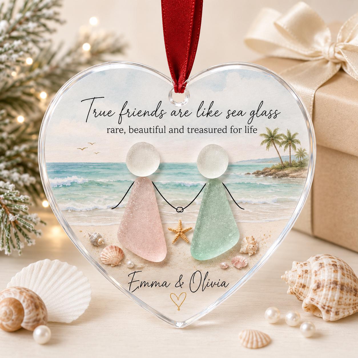Personalized Best Friend Ornament, True Friends Are Like Sea Glass Ornament, Beach Friendship Christmas Gift, Custom Acrylic Ornament